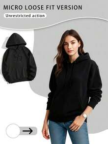 Fall Clothes For Women Long Sleeve Pullover Hoodie,Cute Panda Couple Love Graphic.Black, Tops For Women, Tops, Women Clothes, Clothes, Plus Size Tops, Hoodie, Pullover, Casual Wear, Autumn Fashion, Couple Outfit, Cartoon Graphic Style - Color 1 - View 4