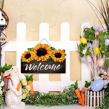 1pc 2D Open Sunflower Welcome Home Decor Wooden Sign, Boho Style, Artificial Wood, Wall Hanging, Great For Porch - A-2 - View 5