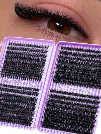 Fengxiu Eyelash 1盒/2盒 640片/680片/1280片/1360片 50D+60D+80D+100D+120D 卷度单根假睫毛，浓密蓬松，猫眼/簇状造型，分段式设计 - 适合DIY化妆，新手友好，可重复使用，蓬松睫毛，浓密卷翘，打造戏剧性美睫，完美适用于万圣节、圣诞节和派对妆容