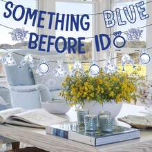 1 Set Blue Theme Bridal Shower Hanging Paper Banner With Flower & Diamond Decor, Engagement Party Decorations - View 5