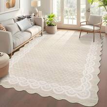 Washable Rugs, Rug Modern Geometric Living Room Rug, Stain-Resistant Scalloped Throw Rugs, Soft Faux Wool Carpet For Bedroom Entryway Office Dorm - Beige(240*340cm) - View 4