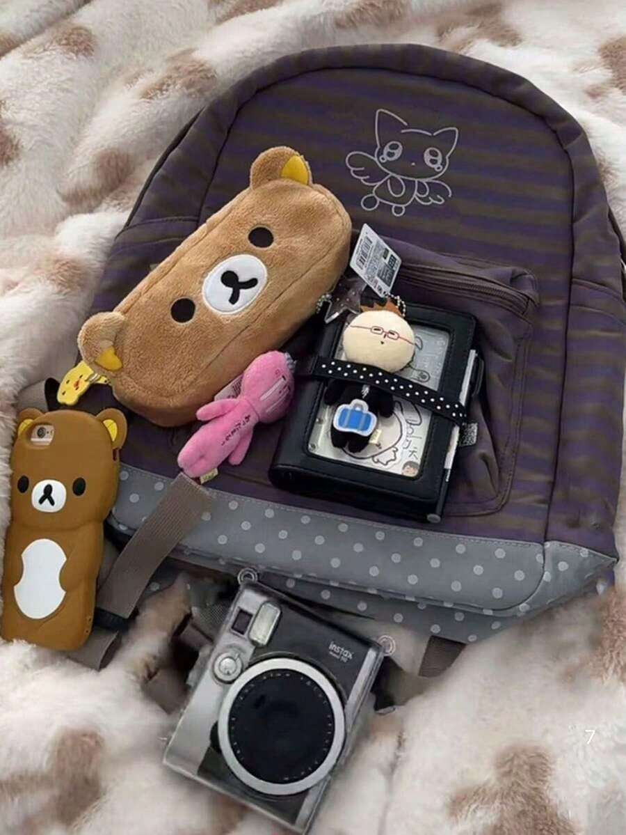 2026 新商品 ボーダー柄キャラクター刺繍ミニリュック 地雷系 量産型 通学 / お出かけ 大容量 推し活収納 MPK5 - A - チェックする 1