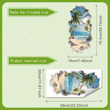 1pc Coconut Palm Beach Wall Sticker, See-Through Visual Effect, Waterproof And Easy To Clean, Personalized Home Wall Decor - Multicolor - View 6