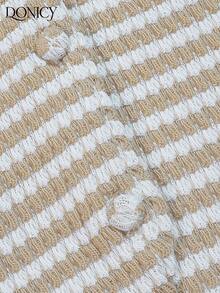 DONICY Women's Casual Striped Knit Vest, Textured Fabric With V-Neck, Button Front & Waist-Fitted Design, Perfect For Spring Layering & Daily Wear - Apricot - View 5