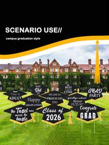 10 piezas Conjunto de decoración de césped para graduación 2026, Pancarta de fondo para graduación 2026, Letrero de césped para graduación 2026 con soporte, Letrero de felicitación para césped exterior para fiesta de graduación universitaria y de escuela secundaria - multicolor - Ver 6