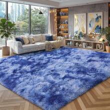 Shaggy Area Rugs For Living Room, Fluffy Soft Plush Rugs For Bedroom, Bathroom, Shaggy Indoor Fluffy Rug, Indoor Floor Carpet Home For Decor Aesthetic, Upgrade Non-Slip Backing, Ideal Gift For Mother's Day Housewarming, Easter, Dry Clean Only, Blcak - Màu xanh nhuộm loang - Xem 8