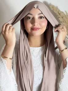 1件装女士速戴头巾，经典纯色系带披肩，优质莫代尔面料，光滑柔软舒适，适合日常搭配长袍和节日穿着。 - 杏色 - 查看 5