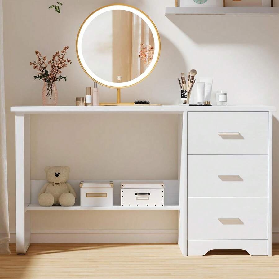 Vanity Desk With 3 Drawers, Computer Desk With 3 Drawers, Bedroom Vanity Table For Girls Women(Christmas,Valentine's Day, Birthday, Women's Day), Dressing Table For Bedroom, White/Brown - trắng - Xem 1