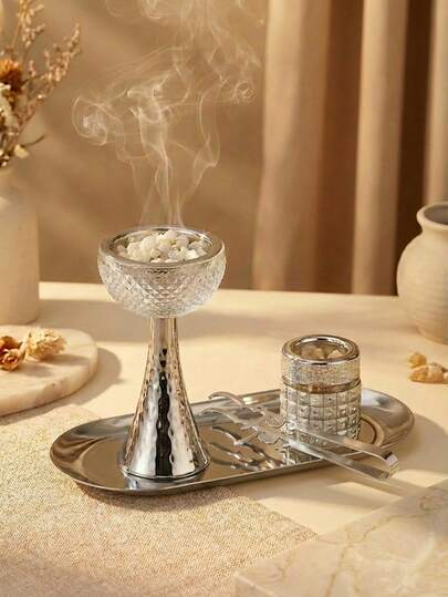 一套/件，奢华金属玻璃香炉，现代简约风格创意香炉。适用于家居装饰、卧室、客厅（作为中心装饰）、办公室、瑜伽馆和派对，营造优雅氛围。