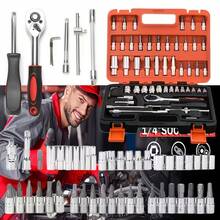 45/53pcs Tool Collection, Premium Professional Vehicle/Motorbike Repair Toolkit, 1/4 Inch Drive Deep And Standard Wrench Collection, Racing-Quality Vehicle Components Repair Ratchet Wrench And Additional Vehicle Repair Additions Toolkit - A - View 1