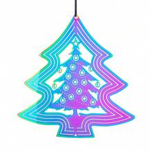 Gradient Christmas Tree Wind Spinner Stainless Steel Whirligig Wind Chimes Suncatcher Garden Hanging Sculptures Windmill Wedding Window Decor With Swivel Hook - Christmas Tree - View 2