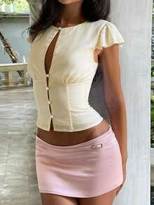 Top de verano, top casual para mujer, top amarillo, adecuado para uso diario y verano, top lindo, adecuado para mujeres, top elegante para mujer, top para salir, top fluido - Albaricoque - Ver 3