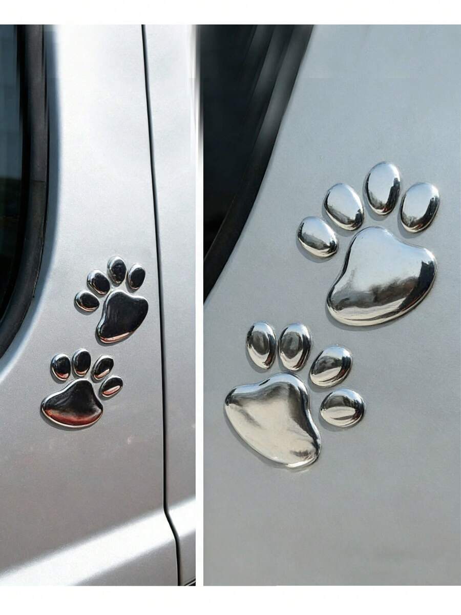 Set de 4 pegatinas metálicas con diseño de huella de animal - Pegatinas 3D con diseño de pata de perro o gato, adecuadas para parachoques, ventanas, carrocería y logotipos de decoración de automóviles - Universal - pata de gato - Ver 1