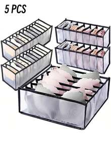 1/3/5pcs Underwear Storage Box, Foldable Bra Organizer Drawer Divider, Wardrobe Lingerie Storage Containers - Black - View 11