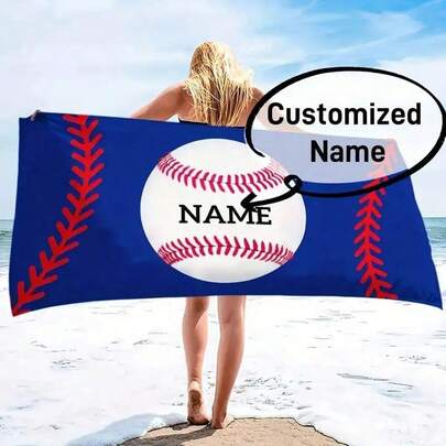 Personalized Baseball And Softball Beach Towel - Customized Name, Energetic Sports Design, Suitable For Beach, Pool, Sports Gifts, Personalized Beach Towel, Poolside Accessories, Sports Style