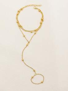 1pc Fashionable 3-Layer Stacked Gold Beaded Chain Ring Bracelet, Surprise Gift Accessory For Couples, Mothers, Daily Wear And Parties - Yellow Gold - View 3