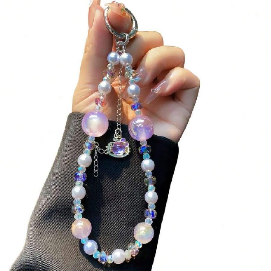 LY&SASIF Pe Charm With Crtal/Handpainted Bead, Kawaii Hands-Free Wrist Strap For Women Girl, Water Brick Cartoon Cat Head Mobile Pe Chain, Luxury Bling Diamond Glitter Beaded, Pe Lanyard,44504731 - Hồng - Xem 1