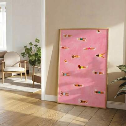 1 adet Pembe Neşeli Yüzücüler Duvar Sanatı Resmi Pembe Suda Güneşlenenler Kanvas Baskı Tablo | Pastel Dopamin Soyut Yüzme Havuzu Dekorasyonu Kız Çocuk Odası, Oturma Odası veya Ofis Ev Dekorasyonu İçin, Retro Yaz Estetiği Poster, Ona Hediye, Çerçevesiz, Ahşap Askılı Çerçeve veya Çerçeveli