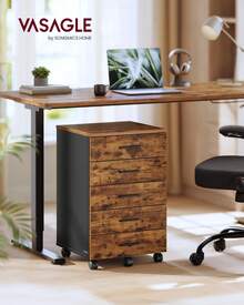 VASAGLE File Cabinet, Mobile Pedestal Filing Cabinet With Wheels, Printer Stand With 5 Drawers, Tool-Free Sliding Rails, For Study, Home Office - Rust Brown - View 1