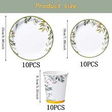 Leaf Pattern Disposable Tableware Set, 7/9 Inch Party Plates, Disposable Paper Plates, Cups, Napkins, Suitable For Holidays, Weddings, Engagements, Birthdays, Parties, Celebrations - Multicolor - View 6