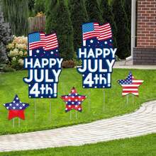 Conjunto de decoração de jardim 2D plana para feriados - Placa de jardim patriótica com estrelas e listras - 7 peças, decoração de jardim para o Dia da Independência - Vermelho, Branco e Azul. Adequado para decoração de verão, decoração de jardim, estaca para fixação no solo. - A - Ver 5