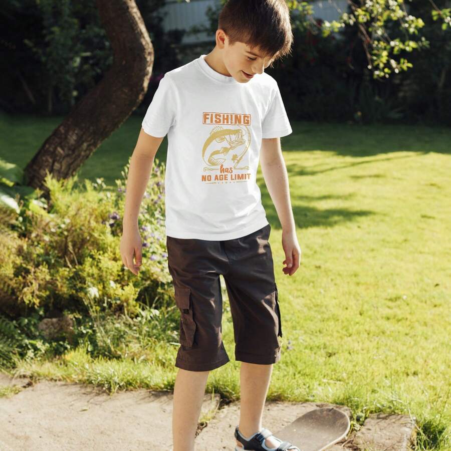 Camiseta infantil para niño mayor de algodón natural con estampado moderno, cómoda para el colegio y actividades al aire libre, tallas 7-16 años - Blanco - Ver 1
