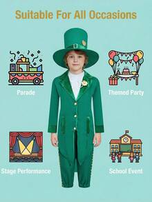 Trang phục yêu tinh Ireland cho bé trai, trang phục dự tiệc màu xanh lá cây cho Ngày Thánh Patrick, Halloween, biểu diễn sân khấu. - màu xanh lá - Xem 4