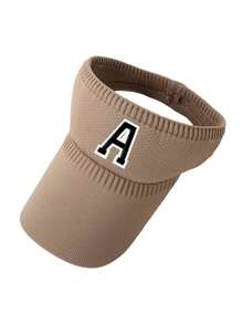 1pc Women's Personalized A-Z Letter Open Top Knit Beanie, Soft Knit Ponytail Hole Beanie, Casual Ponytail Knit Hat, Elastic Ponytail Knit Cap, Fashionable Open Top Knit Hat, Suitable For Daily Commute, Shopping, Outdoor Sports, Street Wear,Beach,Travel - Khaki - View 9