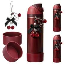 Vỏ bọc cốc silicon hình quả anh đào đen, mặt dây chuyền hình quả anh đào và nơ dễ thương, phù hợp với các loại cốc nước 24/30/32/40 oz. - Màu Đỏ Sâu - Xem 2