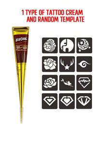 [Colorful Henna Tattoo Set]High-Quality Henna Tattoos In Multiple Colors, 12 Reusable Random Stencils | Pre-Mixed Natural Henna Dye For Temporary Body Art | Waterproof And Smudge-Proof, Durable | Beginner-Friendly DIY Kit, Suitable For Parties, Festivals, Halloween, Weddings, And Henna Nights - 紅色 - 查看 4