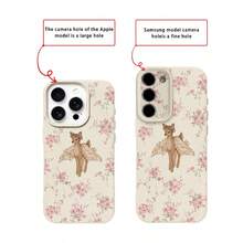 樱花花环和鹿图案TPU材质软壳手机壳，适用于 17 Pro Max/17/16 Pro Max/15/13/12/11、S20 FE/A15/S24/A55、Note 11/12/13 Pro，全包防摔软壳 - 白色 - 查看 7