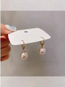 2pcs Elegant Cubic & Pearl Earrings, Suitable For Women's Everyday Wear - trắng - Xem 3