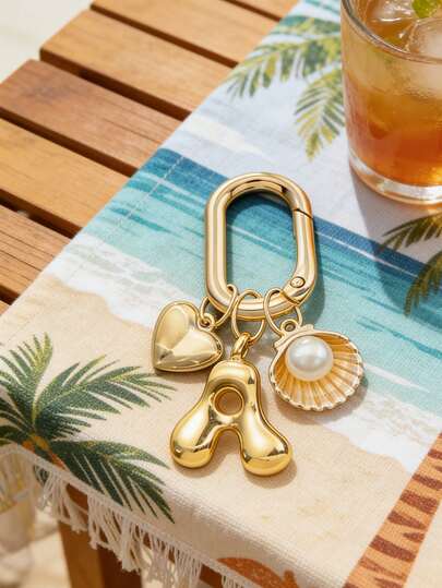Gold Bubble Letter A-Z Keychain For Women, Cute Alphabet Initial Charm With Heart & Ocean Pearl Shell Pendant, Shiny Metal Letter Key Ring, Personalized Bag Charm, Handbag Backpack Purse Hanging Accessory, Car Keychain Decoration. Ideal For Daily Use, Travel, School, Shopping, Gifting. Perfect For Valentine'S Day, Birthday, Holiday Gifts For Girls, Teens, Women, Friends.Wedding Season, Souvenirs, Bridesmaid Gifts