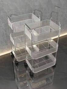 1 pezzo Carrello acrilico piccolo, rastrelliera per il trucco trasparente e mobile per uso domestico, scaffale organizzativo multifunzione ad alta capacità per il bagno, accessori per il bagno, carrello organizzatore per il trucco, rastrelliera mobile per ufficio, bagno, cucina e soggiorno (materiale aggiornato, più ampio e più spesso) - Multicolore - Visualizzare 2
