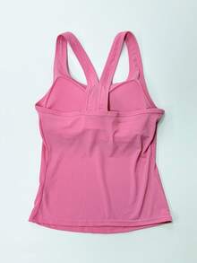 Women's Casual Rose Pink Solid Ribbed Knit Scoop Neck Cropped Tank Top, Summer - Hot Pink - View 9