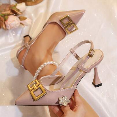 女士尖头细高跟露跟凉鞋，金属搭扣优雅高跟凉鞋，适合办公室和约会的百搭正装鞋