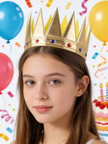 Adjustable Party Crown Hat, King & Queen Theme Birthday Hat, Suitable For Men, Women, Teenagers, Gold Decor Photo Prop - Multicolor - View 2