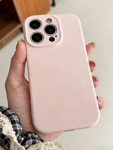 1pc Solid Color Cute Minimalist Anti-Slip Anti-Drop Scratch-Resistant Pink Silicone Lens Protection Phone Case Compatible With IPhone 17/17Pro/17ProMax/16/16Pro/16ProMax/15/14/13/12 Pro Max 11, Candy Color Full Coverage Protective Cover - Dusty Pink - View 4