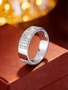 1枚优雅简约微镶闪亮戒指，小众设计情侣戒指，百搭配饰礼品 - 戒指 - 查看 14