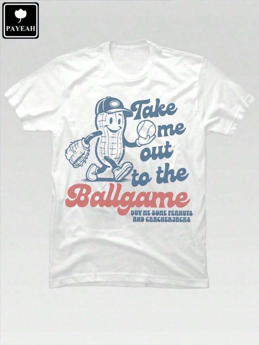 Camisetas de verano para mujer, camiseta gráfica de algodón "Take Me Out To The Ball Game", camiseta divertida de béisbol, camiseta de algodón grueso Y2K, tallas grandes, tallas para hombre de la S a la 5XL, camiseta de algodón de verano - Blanco - Ver 1