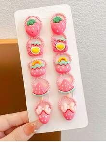 10pcs Cute Cartoon Girl Hair Scrunchies, Colorful Elastic Hair Ties With Decor, Sweet Girl Hair Accessories - Multicolor - View 11