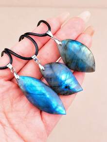 1pc Rhyolite Leaf Pendant Decor, Mineral Specimen Craft, Holiday Gift, Collectible - Labradorite Leaf Pendant - View 3