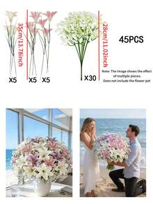 54pcs Artificial Lily & Baby's Breath Flowers, Suitable For Wedding, Mother's Day, Home Decor, Holiday Table Centerpiece, Gardening, Birthday Party, Wedding Bouquet, Home, Wedding, Birthday Party, Dining Table, Gardening, Classroom Decoration - Multicolor - View 10