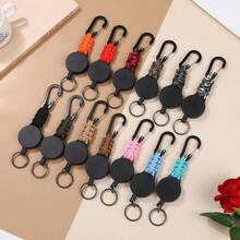 1pc Retractable Carabiner Keychain, Heavy Duty Nylon Rope Anti-Lost ID Card Holder Clip, Suitable For Outdoor Camping And Hiking - Multicolor - View 1
