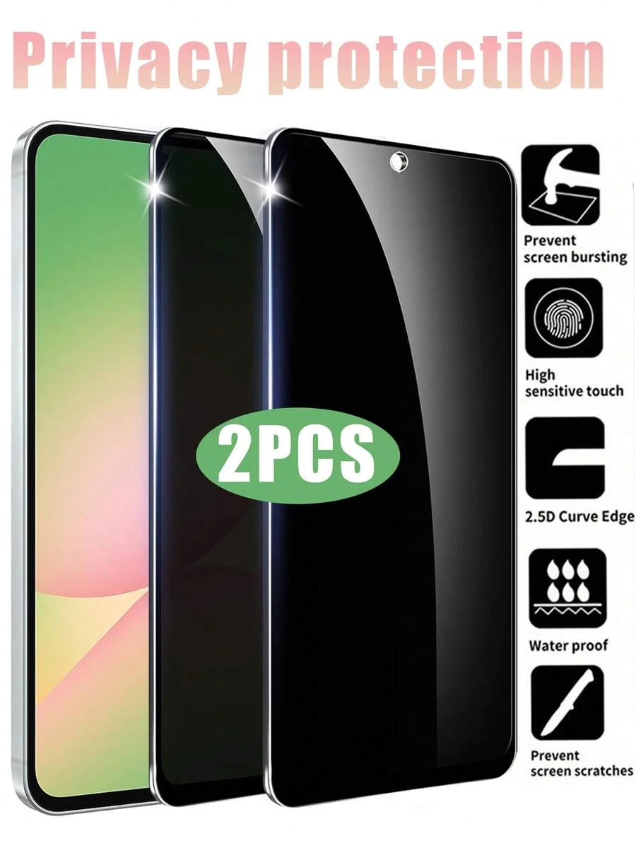 适用于三星 Galaxy A56 5G 的 2 片装 9H 硬度隐私钢化玻璃屏幕保护膜，亮面设计，保护隐私，防碎裂，防指纹，全覆盖屏幕。日常使用、办公和居家环境必备的屏幕保护膜。隐私屏幕保护膜，手机屏幕保护膜，手机配件，防水，防震，防摔，防刮花 - 黑色 - 查看 1