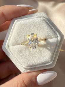 1pc 4.5 Carat Oval Colorless Moissanite Diamond Engagement Ring, Elegant Wedding Jewelry, Women's Wedding Band, Bridal Jewelry, Promise Ring - Gold - View 7