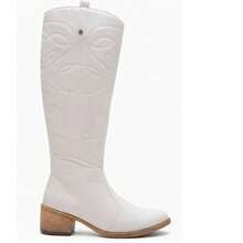 Women's Off-White Knee-High Boots, Rodeo Style, Boots With Embroidery, Casual Style - trắng - Xem 12