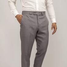 Men's Tailored Dress Pants, Light Gray Checkered Pattern, Double Waistband, Raw Hem, Slim Fit - 淺灰色 - 查看 11