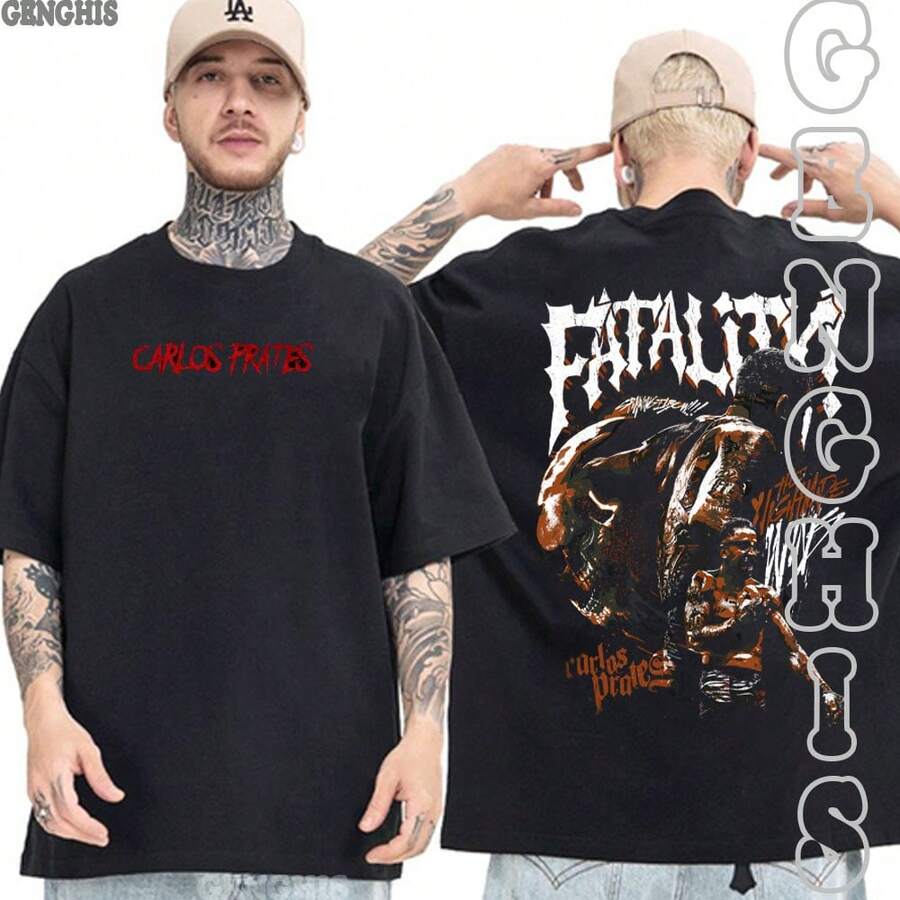 Camiseta Carlos Prates UFC MMA Lutador Brasileiro Camisa Basica e Oversized Plus Size Algodão - Preto Oversized - Visão 1