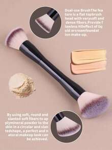Professional Dual-Ended Face Makeup Brushes, Powder Blush Brush, Cosmetic Tools, Soft Fibers, Easy To Carry, Travel Brushes - Black - View 3